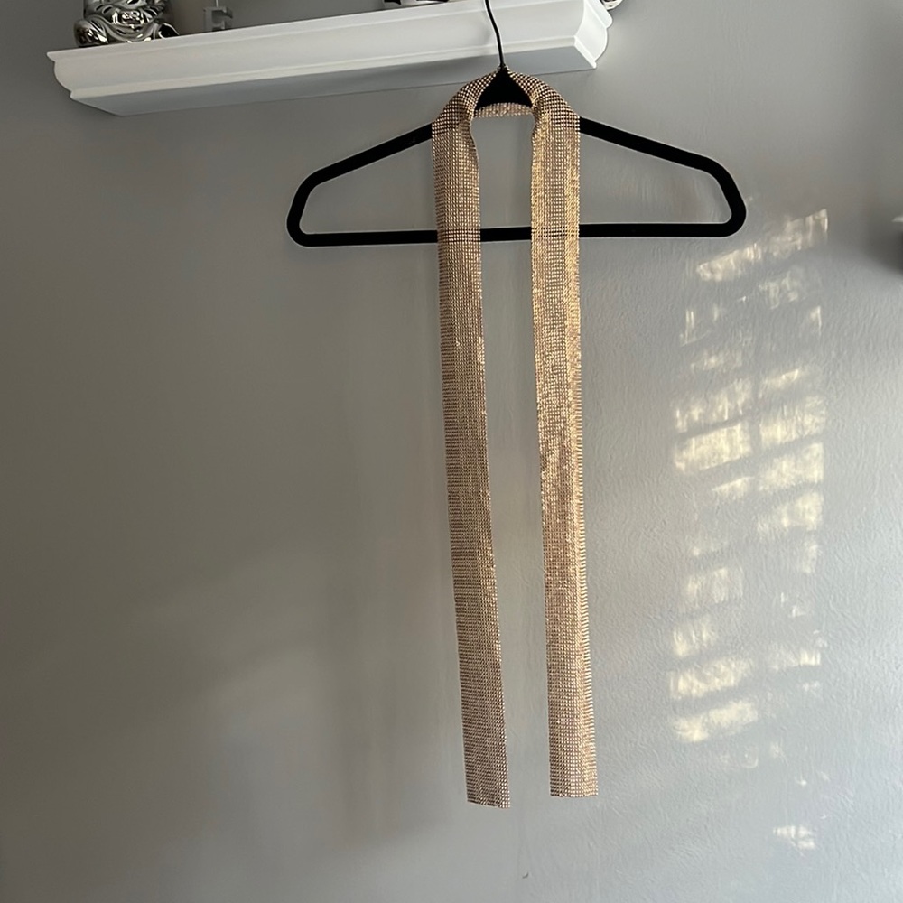 Metal Sequin Scarf w Gold Hoops